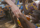 Former First Lady Rosalynn Carter greets children during a Carter Center visit to Tingoli, Ghana.